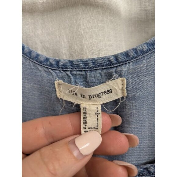 Life in Progress women's small denim tank top western print on back Lyocell I6 - Picture 2 of 5